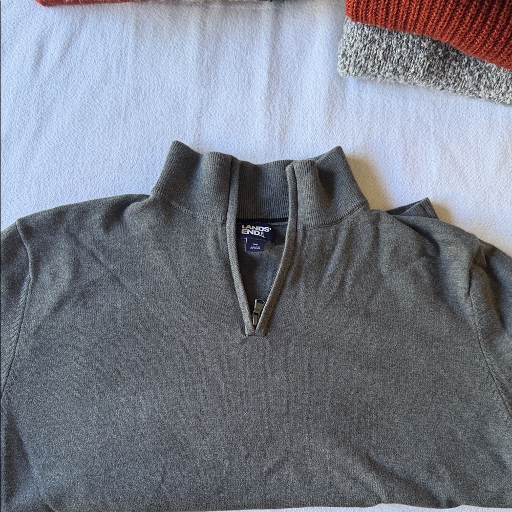 Lands' End Men's Charcoal Zip-Up Sweater